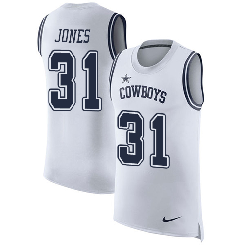 Nike Cowboys #31 Byron Jones White Men's Stitched NFL Limited Rush Tank Top Jersey - Click Image to Close